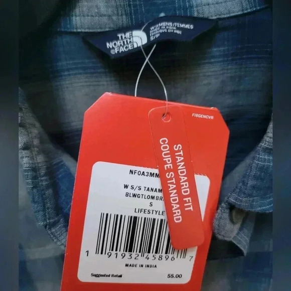 The North Face Women's Tanami Blue Plaid Cuffed Sleeve Shirt Size Small NWT - Picture 3 of 3